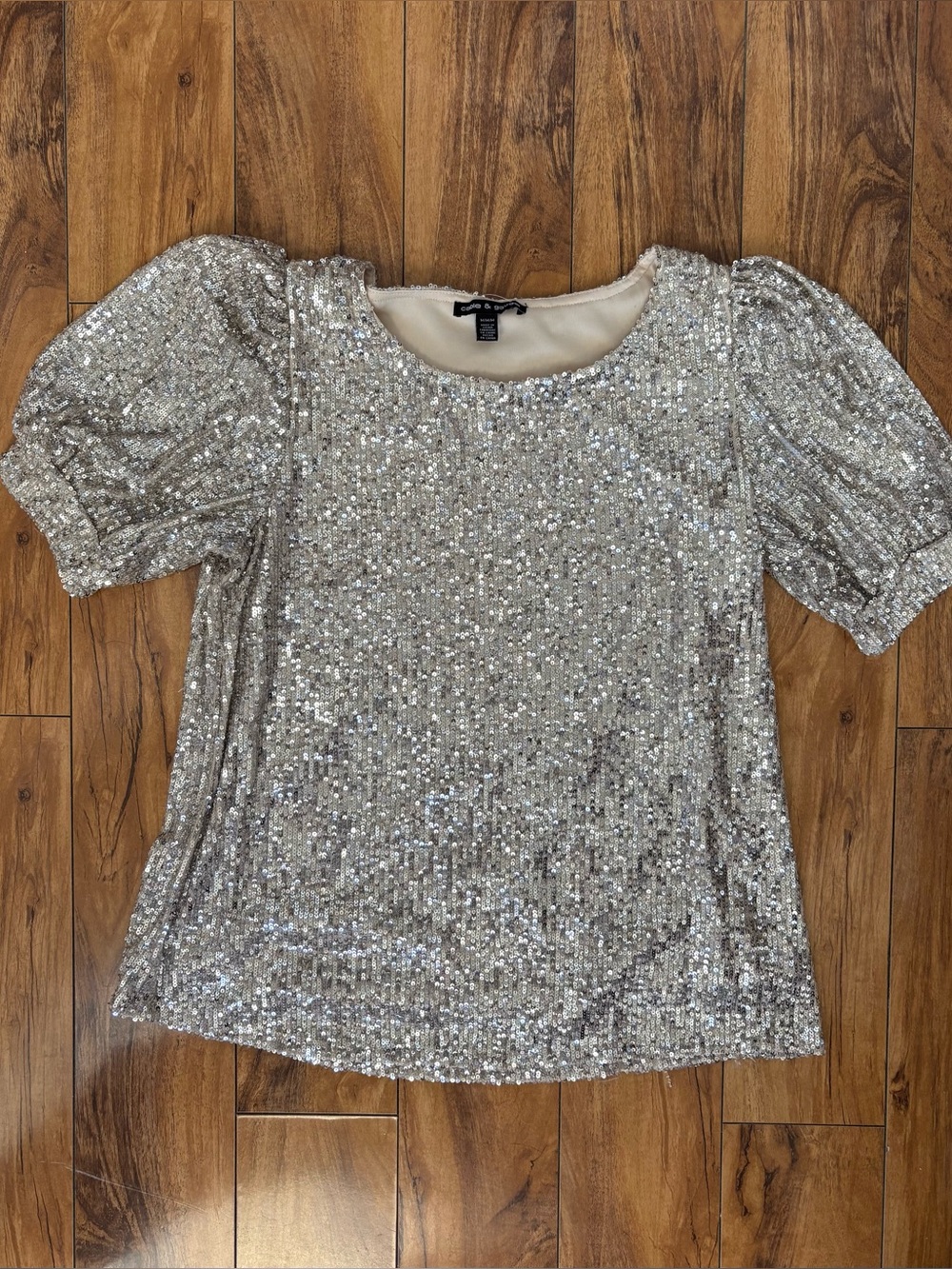 Silver Sequin Short Sleeve Blouse